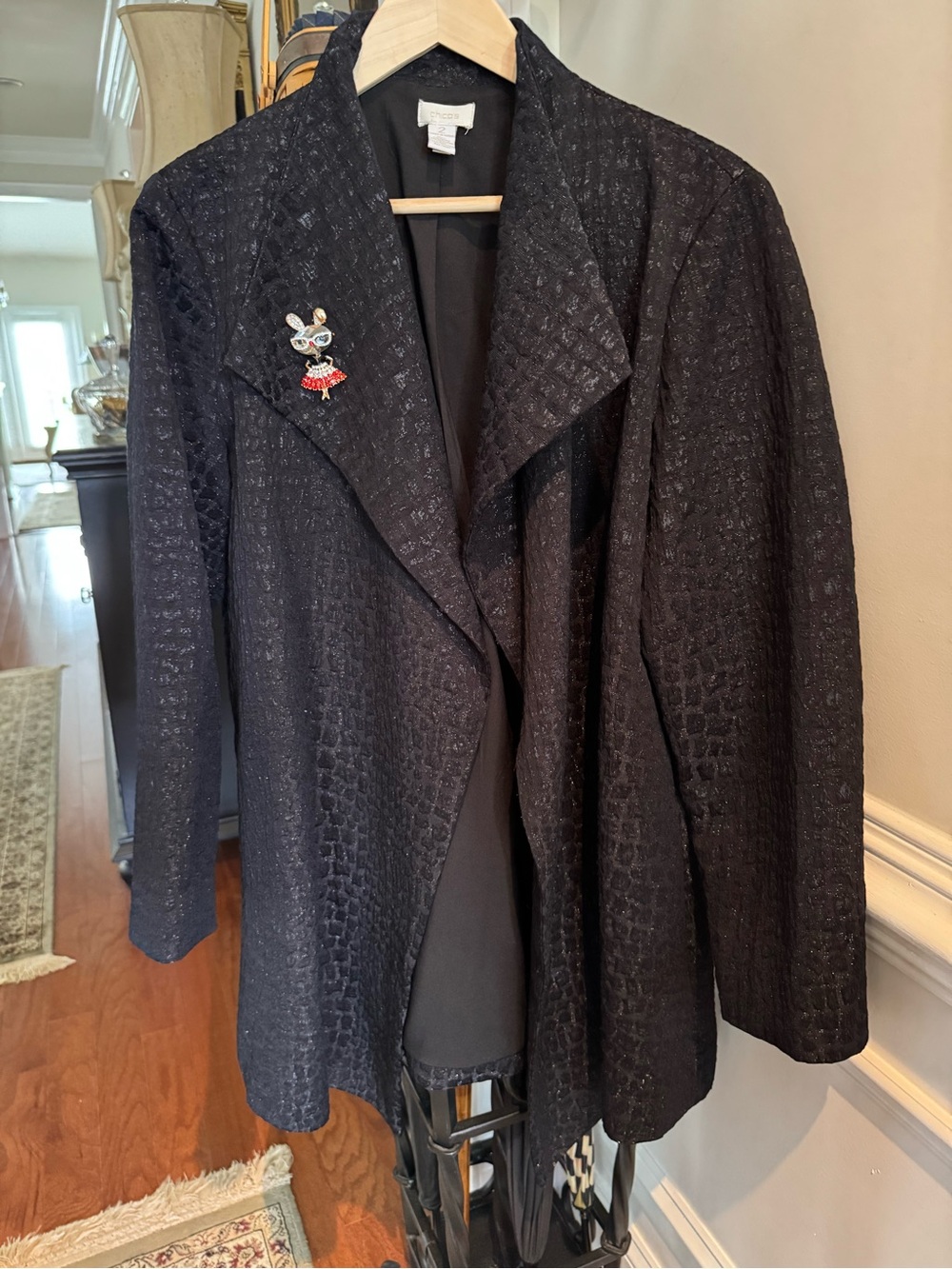 Chico's Black Textured Open-Front Blazer Size 2